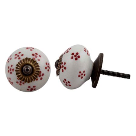 White Red Dotted Ceramic Knob
